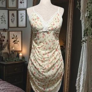 Pastel babydoll sheer slipdress with lace trim